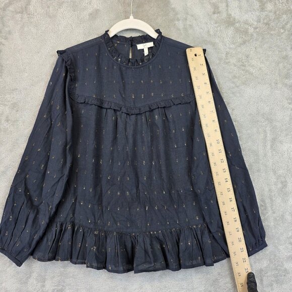Joie Blouse Womens XS Black Gold Metallic Ruffle Peplum Long Sleeve Top - Picture 4 of 12